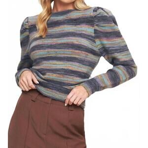 NEW FLYING TOMATO stripe puff sweater in charcoal sage